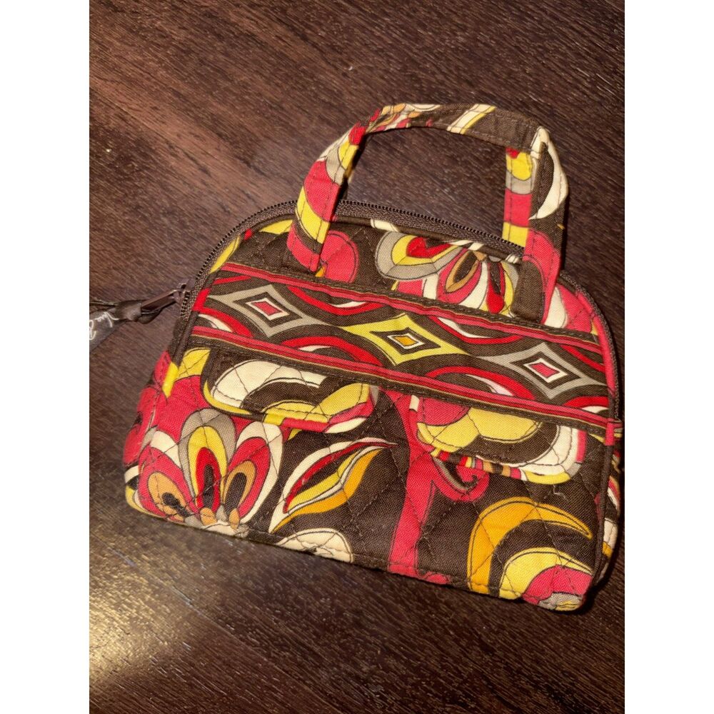 Vera Bradley Retired Puccini Mini Coin Purse / Micro Bag Floral Brown Red Yellow - Picture 13 of 13